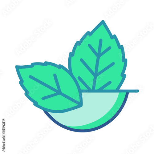 Fresh Mint Leaves and Bowl Illustration on white background