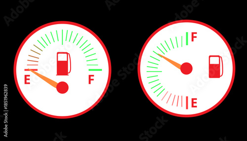 Gas and fuel gauge meter full and empty icon set vector illustration