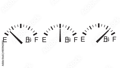 Gas and fuel gauge meter full and empty icon set vector illustration