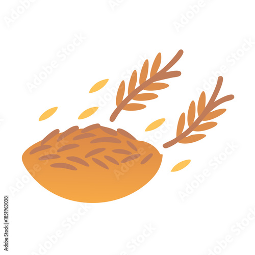 Harvested wheat pile with golden grain and stalk accents