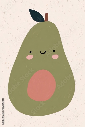 Simple Hand-Drawn Avocado Illustration on White Background, Minimalist Kids Art