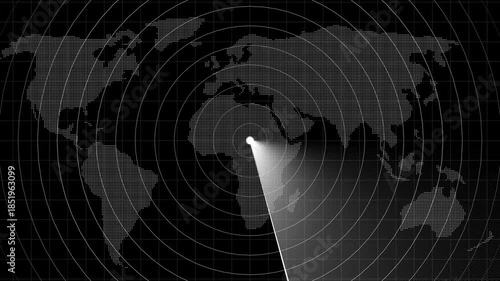 Futuristic radar screen interface scanning detecting target. radio waves signal alert and Technology radar scan animation. Searching process in futuristic interface.