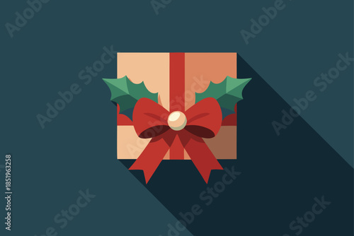 Second version of a holiday gift border featuring a stylish tied bow and holly elements, ideal for charming Christmas card designs.