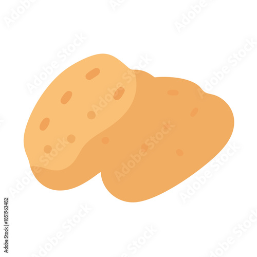 Two potatoes lying side by side on white background