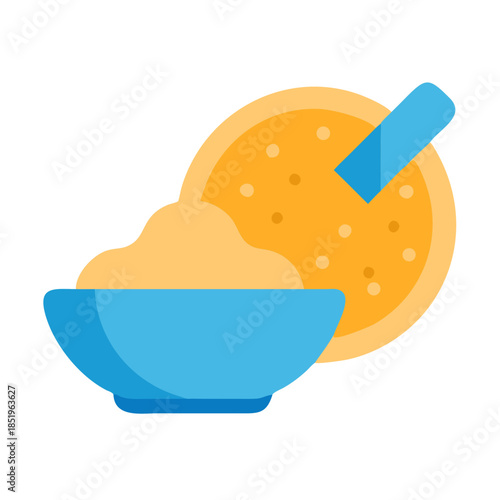 Stylized illustration of oatmeal served in a blue bowl