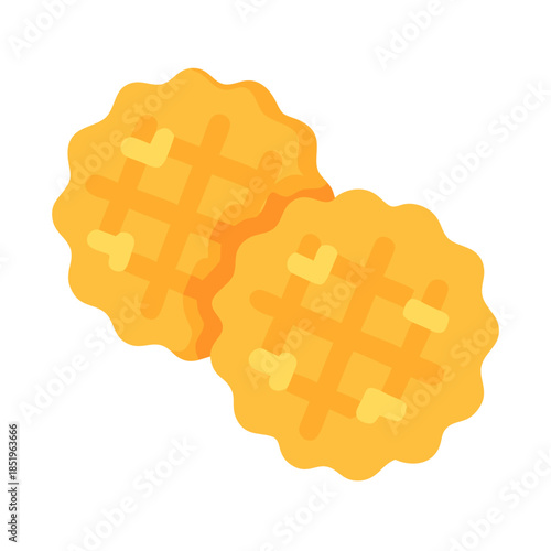 Two golden waffles illustrated on white background for food