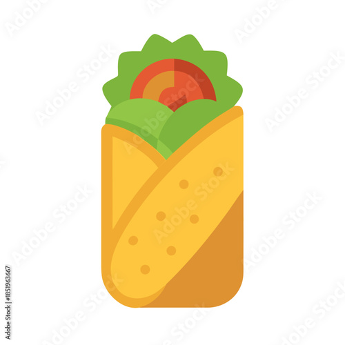Minimalist burrito vector illustration with fresh ingredients on white