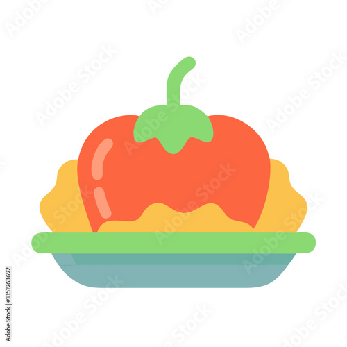 Tomato flat illustration on plate with abstract composition