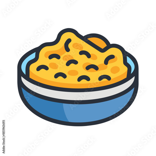 Stylized bowl filled with appetizing mashed potatoes illustration design