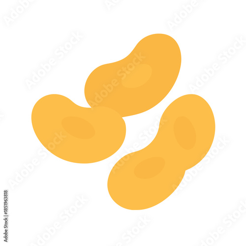 Three golden peanuts isolated on a plain white background