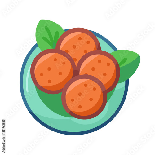 Flat design illustration of meatballs and spinach on plate