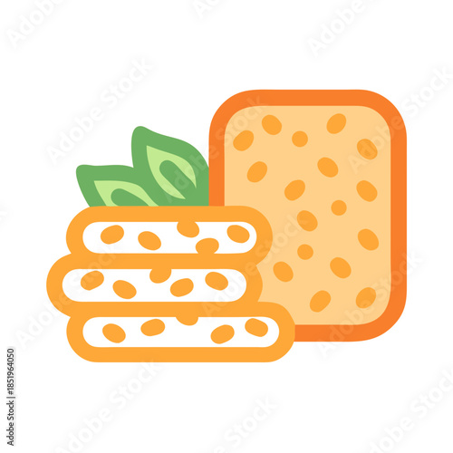 Stylized illustration of focaccia bread and a basil garnish