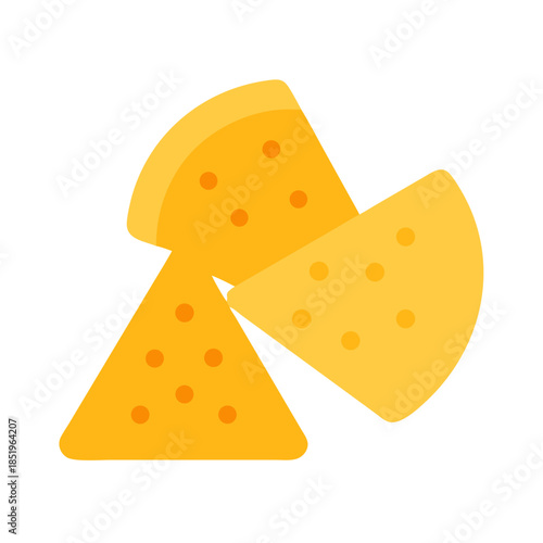 Three stylized cheese wedges on a white background display
