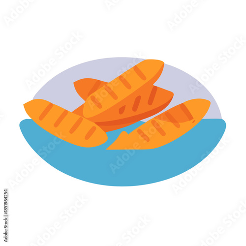 Stylized orange bread in a blue bowl illustration