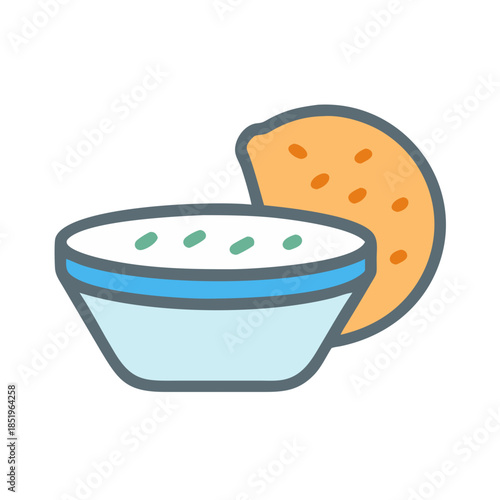 Vector illustration of a bowl of dip with bread