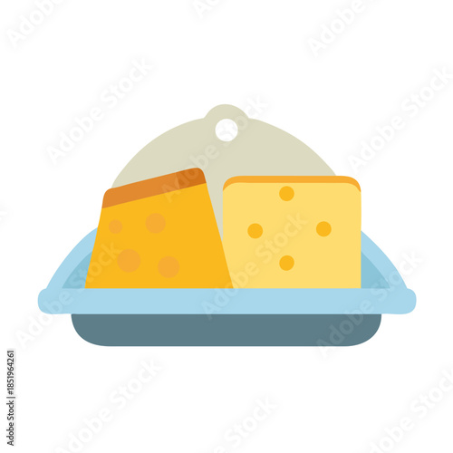 Geometric cheese blocks on serving platter flat vector art