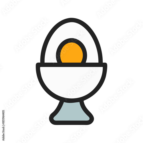 Stylized boiled egg in eggcup against white background
