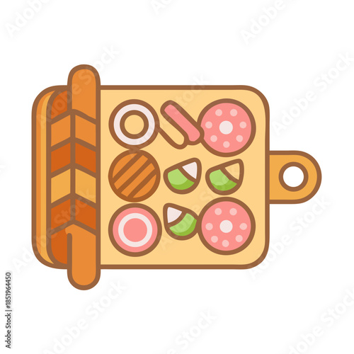 Stylized flat illustration of a charcuterie board assortment