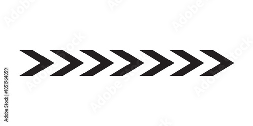 Black chevron arrows. Repeated V-shaped stripes print. Motion, download, next to, look here, road caution, army insignia, military or navigation sign isolated on white background. Vector illustration.