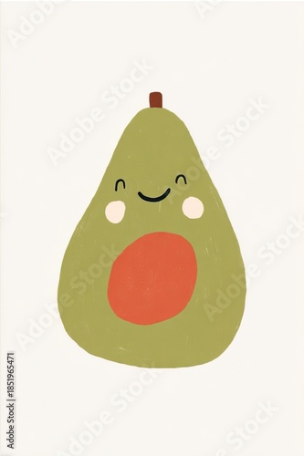 Simple Hand-Drawn Avocado Illustration on White Background, Minimalist Kids Art