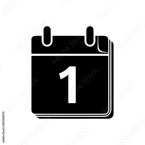 Stylized vector graphic of a calendar page displaying the numeral one, symbolizing the start of a new month or an initial event, ideal for web and app development