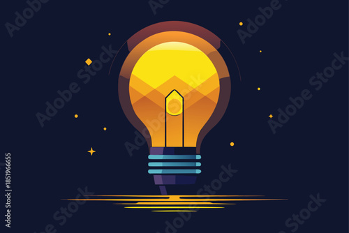 Bright yellow light bulb illuminating with a warm glow against a deep black background, representing brilliant ideas and creative solutions.