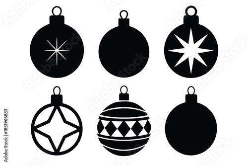 Set of bright, festive bauble icons in various shapes and colors, perfect for Christmas decorations and New Year celebrations.