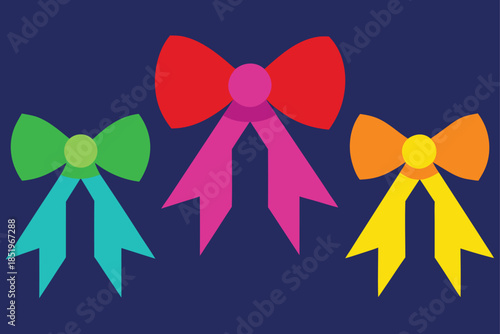Vector pack of brightly colored bows and ribbons, ideal for adding decorative flair to invitations, gifts, and creative design projects.