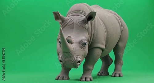 Rhino against green-screen background.4k video.