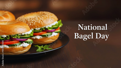 Delicious Bagel Sandwiches on Black Plate Celebrating National Bagel Day