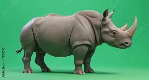 Rhino against green-screen background.4k video.