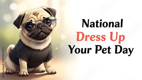 Cute Dog Illustration Wearing Black T-Shirt and Sunglasses Celebrating National Dress Up Your Pet Day