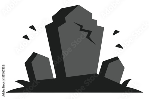 Vector illustration of broken, weathered tombstones, suitable for creating a spooky graveyard scene for Halloween or gothic-themed artwork.