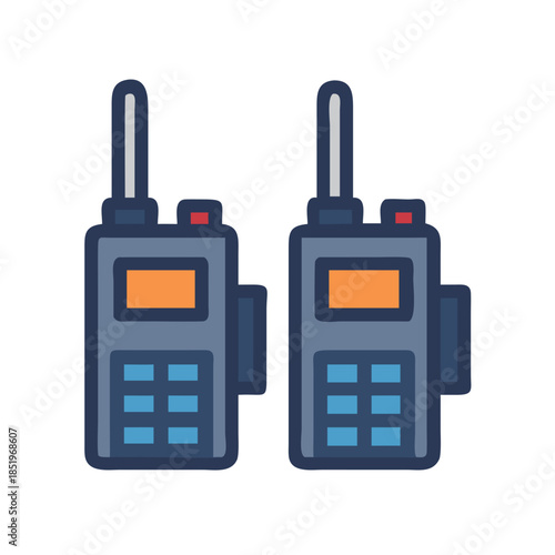 Two blue walkie talkies on a black background illustration