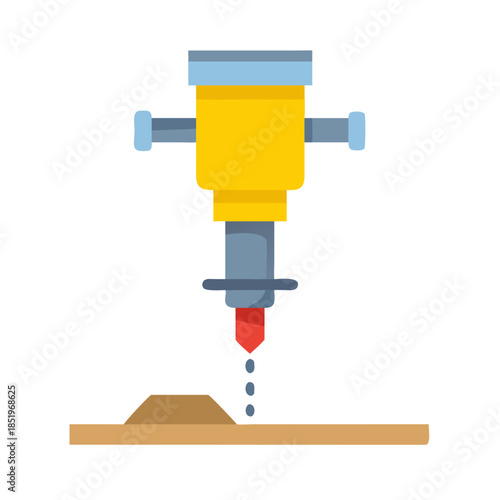 Illustrative jackhammer drilling into ground, construction equipment, flat design