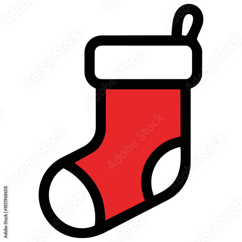 赤いクリスマス靴下をシンプルに描写。なめらかな形と鮮やかな配色が、冬の温もりや贈る喜び