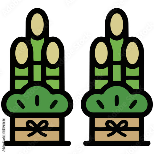 門松をシンプルな形で表現。緑が、年神様を迎える正月の厳かさと、繁栄や希望に満ちた新年の始まりを象徴