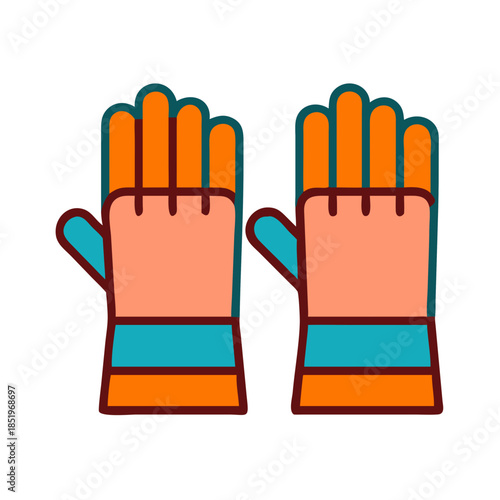 Stylized illustration of safety gloves on a black background