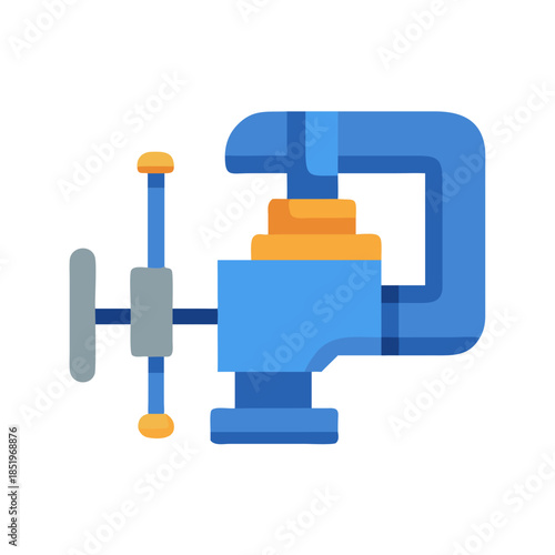 Blue and yellow clamp tool flat vector illustration isolated