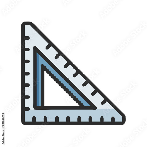 Isolated light blue set square graphic on black backdrop