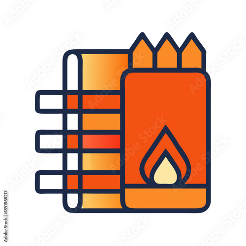 Stylized icon of matches lighting a fire in box