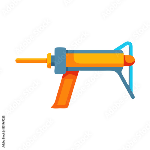Caulking gun illustration with orange and blue tones