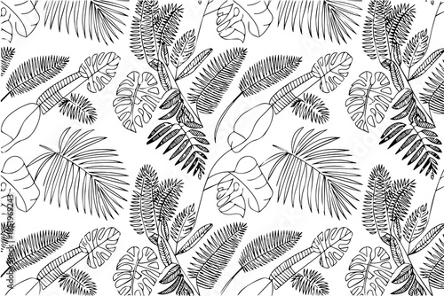 Minimal Tropical Leaf Line Art Seamless Pattern for Icons Logos and Branding