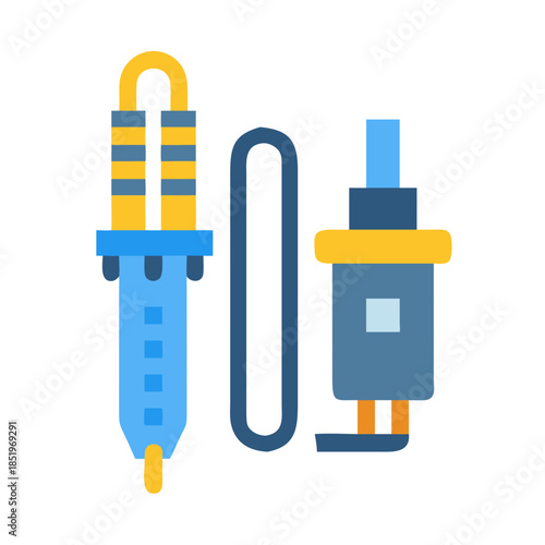 Soldering iron equipment with power supply flat vector illustration