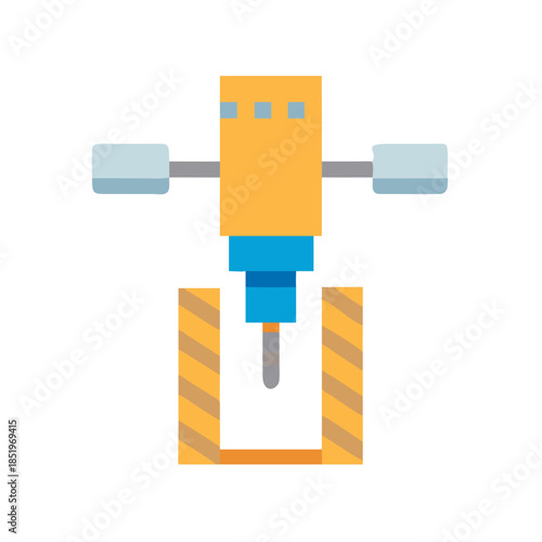 Cartoon Construction Jackhammer Tool Icon with Black Background