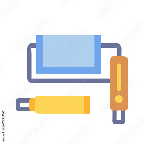 Stylized illustration of paint roller and handle on black