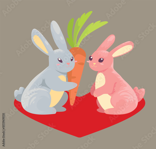 Cute Bunny Picnic, Charming Pastel Illustration Of Affectionate Rabbits Having Cozy Spring Picnic