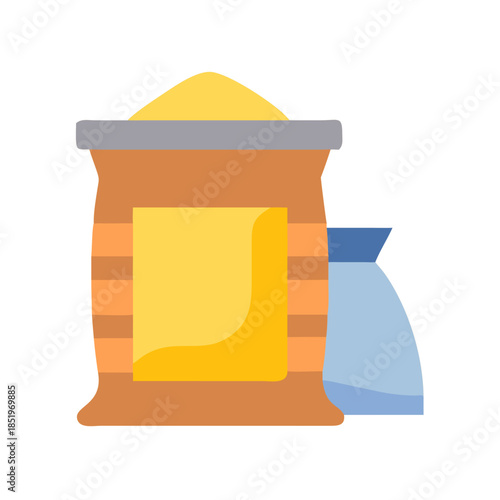 Iconic illustration of overflowing sacks with grain isolated on black