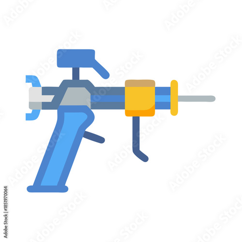 Stylized foam gun icon with blue and yellow accents