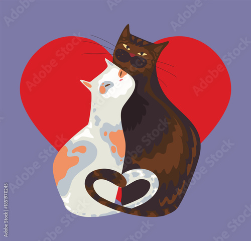 Cats Embrace Affection, Pair Of Affectionate Cats Intertwined In Cozy Romantic Setting With Pastel Hues